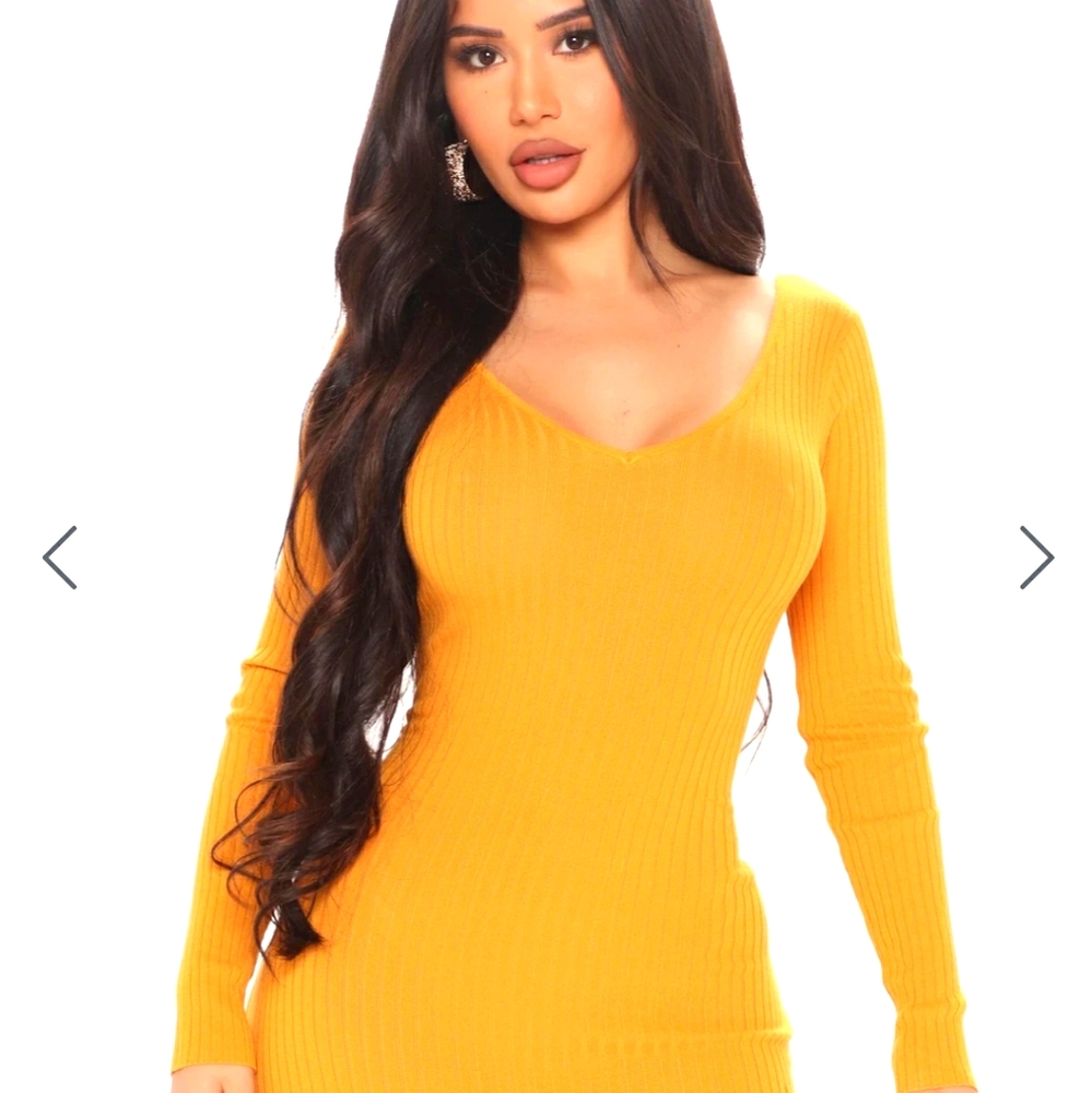 Long yellow sweater dress